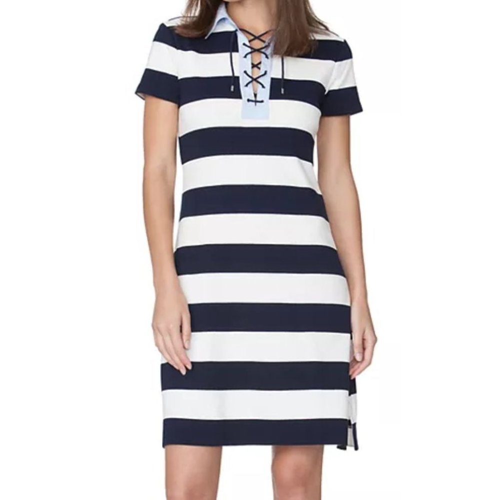 Chaps Striped Polo Dress Size XL Nautical Preppy Dress
